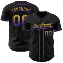 Laden Sie das Bild in den Galerie-Viewer, Custom Black Old Gold-Purple Authentic Fade Fashion Baseball Jersey