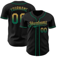 Laden Sie das Bild in den Galerie-Viewer, Custom Black Old Gold-Kelly Green Authentic Fade Fashion Baseball Jersey