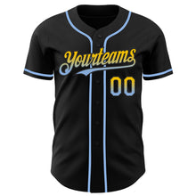 Load image into Gallery viewer, Custom Black Yellow-Light Blue Authentic Fade Fashion Baseball Jersey