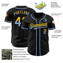 Load image into Gallery viewer, Custom Black Yellow-Light Blue Authentic Fade Fashion Baseball Jersey