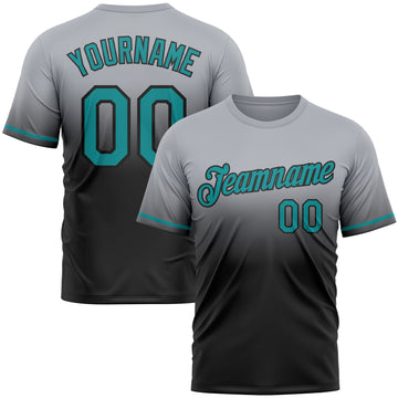 Custom Gray Teal-Black Fade Fashion Performance T-Shirt