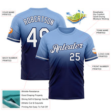 Load image into Gallery viewer, Custom Light Blue White-Navy Fade Fashion Performance T-Shirt