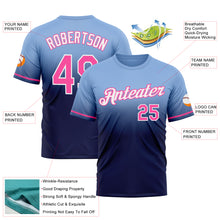 Load image into Gallery viewer, Custom Light Blue Pink-Navy Fade Fashion Performance T-Shirt