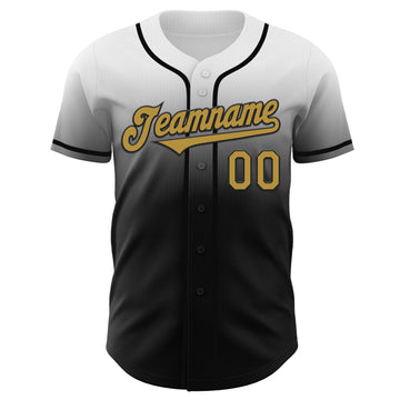 Custom White Old Gold-Black Authentic Fade Fashion Baseball Jersey