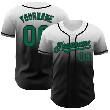 Custom White Kelly Green-Black Authentic Fade Fashion Baseball Jersey