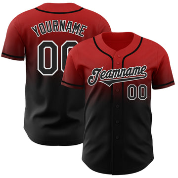 Custom Red Black-White Authentic Fade Fashion Baseball Jersey