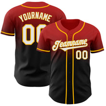 Laden Sie das Bild in den Galerie-Viewer, Custom Red Black-Gold Authentic Fade Fashion Baseball Jersey