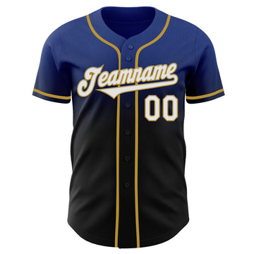 Custom Royal Black-Old Gold Authentic Fade Fashion Baseball Jersey