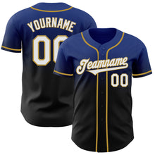 Laden Sie das Bild in den Galerie-Viewer, Custom Royal Black-Old Gold Authentic Fade Fashion Baseball Jersey