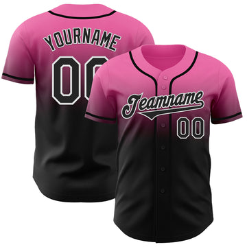 Custom Pink Black-White Authentic Fade Fashion Baseball Jersey
