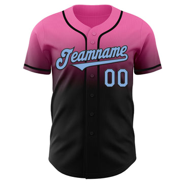 Custom Pink Light Blue-Black Authentic Fade Fashion Baseball Jersey