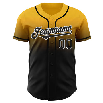 Custom Gold Black-White Authentic Fade Fashion Baseball Jersey