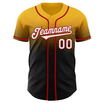 Custom Gold Black-Red Authentic Fade Fashion Baseball Jersey