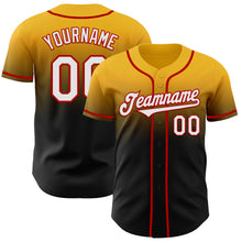 Laden Sie das Bild in den Galerie-Viewer, Custom Gold Black-Red Authentic Fade Fashion Baseball Jersey