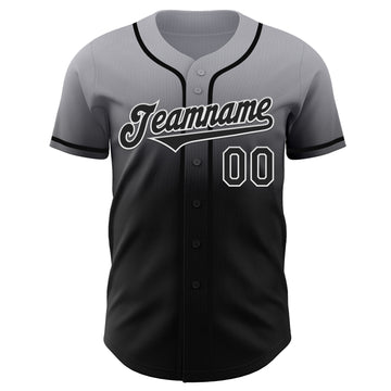 Custom Gray Black-White Authentic Fade Fashion Baseball Jersey