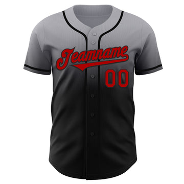 Custom Gray Red-Black Authentic Fade Fashion Baseball Jersey