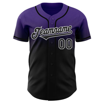 Custom Purple Black-White Authentic Fade Fashion Baseball Jersey