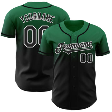 Custom Kelly Green Black-White Authentic Fade Fashion Baseball Jersey