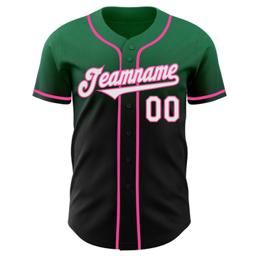 Custom Kelly Green Black-Pink Authentic Fade Fashion Baseball Jersey