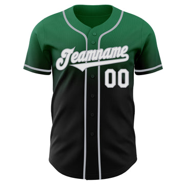 Custom Kelly Green Black-Gray Authentic Fade Fashion Baseball Jersey