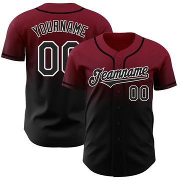 Custom Crimson Black-White Authentic Fade Fashion Baseball Jersey
