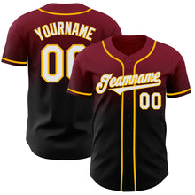 Laden Sie das Bild in den Galerie-Viewer, Custom Crimson Black-Gold Authentic Fade Fashion Baseball Jersey