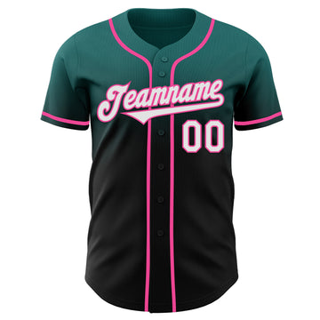 Custom Teal Black-Pink Authentic Fade Fashion Baseball Jersey