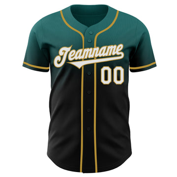 Custom Teal Black-Old Gold Authentic Fade Fashion Baseball Jersey
