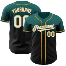 Laden Sie das Bild in den Galerie-Viewer, Custom Teal Black-Old Gold Authentic Fade Fashion Baseball Jersey