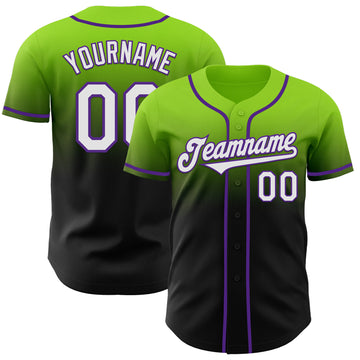 Custom Neon Green Black-Purple Authentic Fade Fashion Baseball Jersey