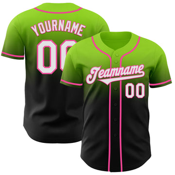 Custom Neon Green Black-Pink Authentic Fade Fashion Baseball Jersey