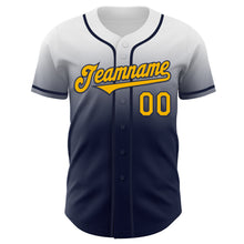 Laden Sie das Bild in den Galerie-Viewer, Custom White Gold-Navy Authentic Fade Fashion Baseball Jersey