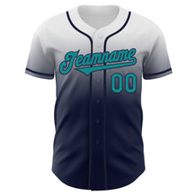 Laden Sie das Bild in den Galerie-Viewer, Custom White Teal-Navy Authentic Fade Fashion Baseball Jersey