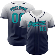 Laden Sie das Bild in den Galerie-Viewer, Custom White Teal-Navy Authentic Fade Fashion Baseball Jersey