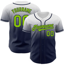 Laden Sie das Bild in den Galerie-Viewer, Custom White Neon Green-Navy Authentic Fade Fashion Baseball Jersey