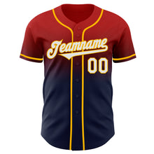 Laden Sie das Bild in den Galerie-Viewer, Custom Red Navy-Gold Authentic Fade Fashion Baseball Jersey