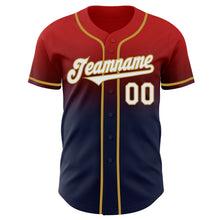 Laden Sie das Bild in den Galerie-Viewer, Custom Red Navy-Old Gold Authentic Fade Fashion Baseball Jersey