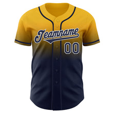Laden Sie das Bild in den Galerie-Viewer, Custom Gold Navy-White Authentic Fade Fashion Baseball Jersey
