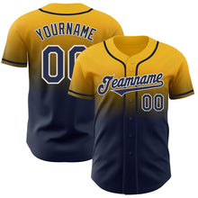 Laden Sie das Bild in den Galerie-Viewer, Custom Gold Navy-White Authentic Fade Fashion Baseball Jersey