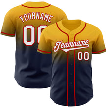 Laden Sie das Bild in den Galerie-Viewer, Custom Gold Navy-Red Authentic Fade Fashion Baseball Jersey