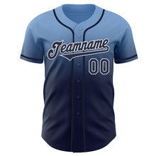 Laden Sie das Bild in den Galerie-Viewer, Custom Light Blue Navy-White Authentic Fade Fashion Baseball Jersey