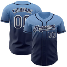 Laden Sie das Bild in den Galerie-Viewer, Custom Light Blue Navy-White Authentic Fade Fashion Baseball Jersey