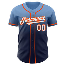 Load image into Gallery viewer, Custom Light Blue Navy-Orange Authentic Fade Fashion Baseball Jersey