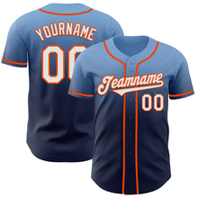 Load image into Gallery viewer, Custom Light Blue Navy-Orange Authentic Fade Fashion Baseball Jersey