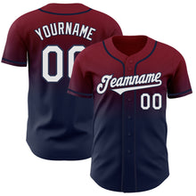 Laden Sie das Bild in den Galerie-Viewer, Custom Crimson White-Navy Authentic Fade Fashion Baseball Jersey