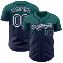 Charger l'image dans la galerie, Custom Teal Navy-White Authentic Fade Fashion Baseball Jersey