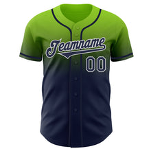 Laden Sie das Bild in den Galerie-Viewer, Custom Neon Green Navy-White Authentic Fade Fashion Baseball Jersey