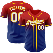 Charger l'image dans la galerie, Custom Red White Royal-Yellow Authentic Fade Fashion Baseball Jersey