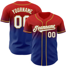 Charger l'image dans la galerie, Custom Red White Royal-Old Gold Authentic Fade Fashion Baseball Jersey