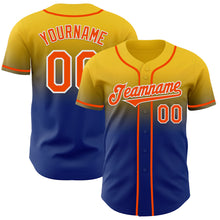Charger l'image dans la galerie, Custom Yellow Orange Royal-White Authentic Fade Fashion Baseball Jersey